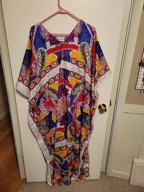 Colorful, Vibrant, Multicolor Patterned Kaftan Maxi Dress